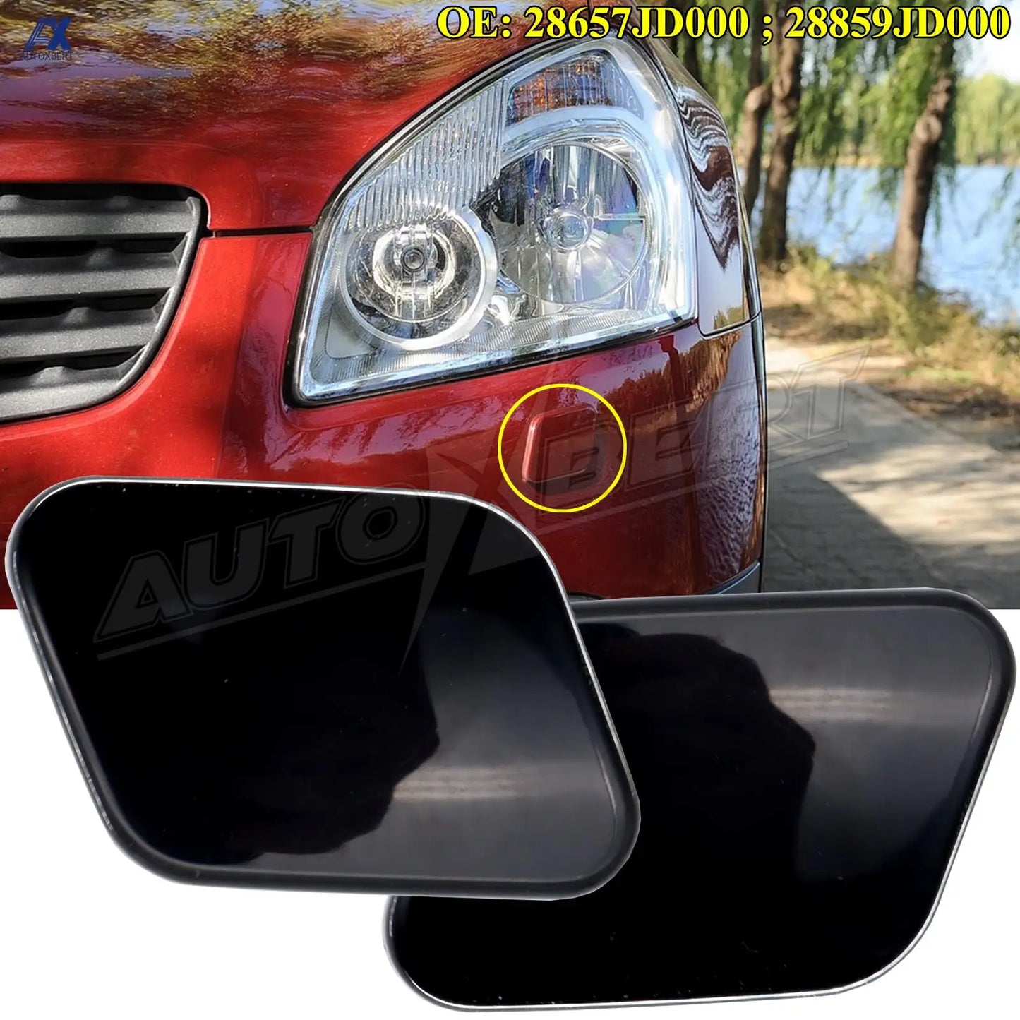 Front Headlight Washer Jet Nozzle Cover Caps Pair for Nissan Qashqai 2006–2010