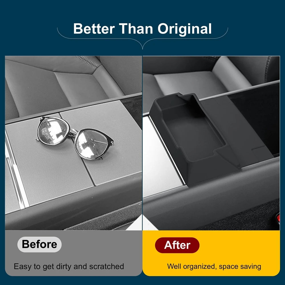Center Console Armrest Storage Box with Glasses Holder for Tesla 3 Highland 2024-2025