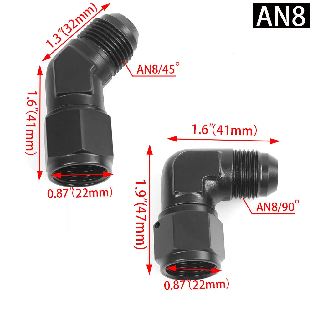 Black AN Flare Fitting Adapter 4AN 6AN 8AN 10AN 12AN 45° 90° Male Female