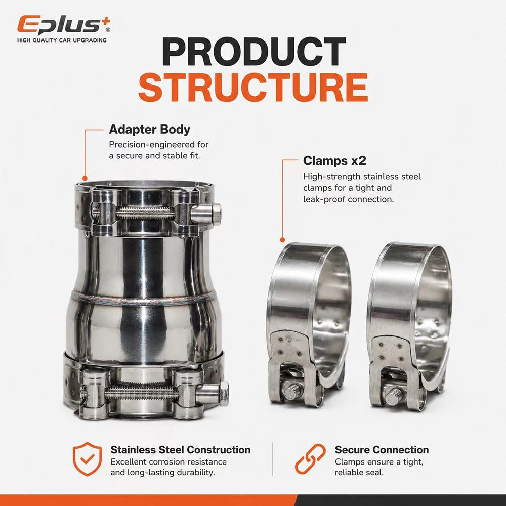 EPLUS Stainless Steel Exhaust Pipe Reducer Adapter Universal No Weld Connector