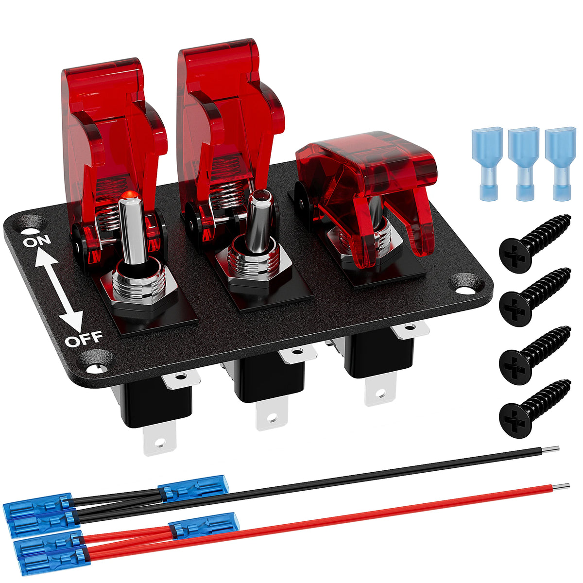 DaierTek 3 Gang Toggle Switch Panel 12V Racing Rocker LED Flip Cover SPST