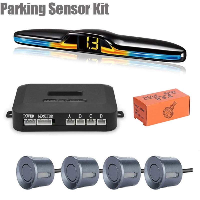 LED Car Parking Sensor System 4 Probes Parktronic Monitor Display Backup Kit