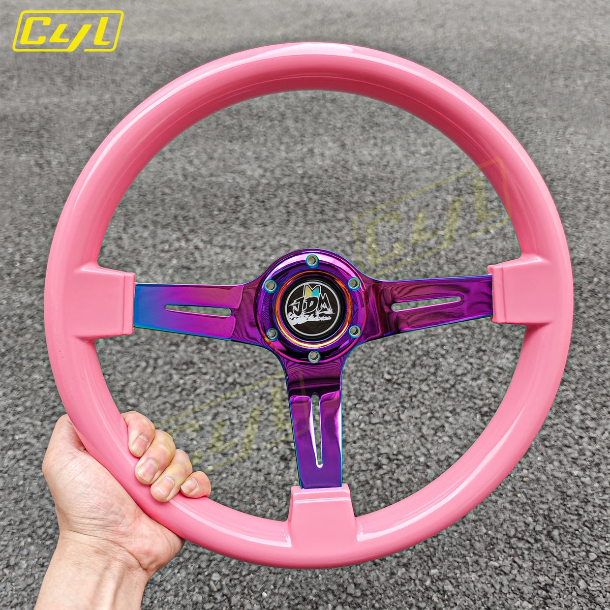JDM Pink Black White ABS Steering Wheel Neo Chrome Spoke Deep Dish Drift Wheel