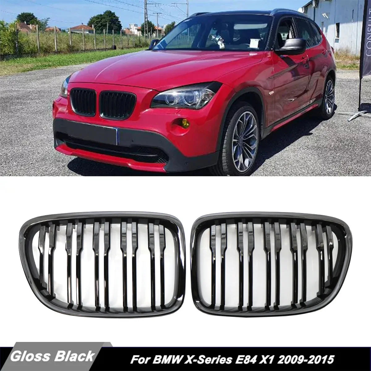 Gloss Black Double Slat Kidney Grille for BMW X1 E84 18i 20i 25i 28i 2009–2015