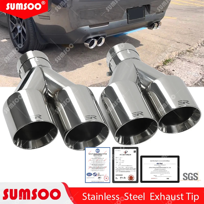 1Pcs Stainless Steel Dual Outlet Exhaust Tip Muffler Tailpipe Decoration
