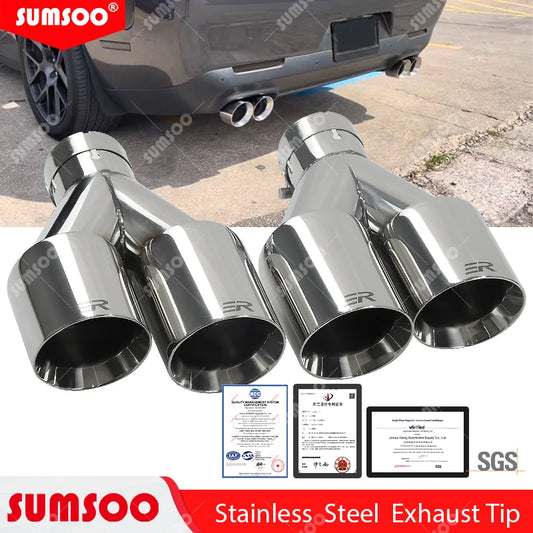 1Pcs Stainless Steel Dual Outlet Exhaust Tip Muffler Tailpipe Decoration