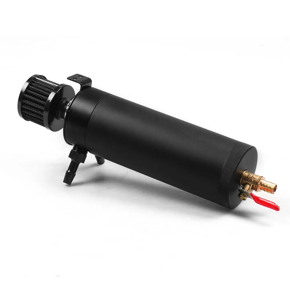 Universal Billet Aluminium Baffled Oil Catch Can 2 Port Breather Filter Black