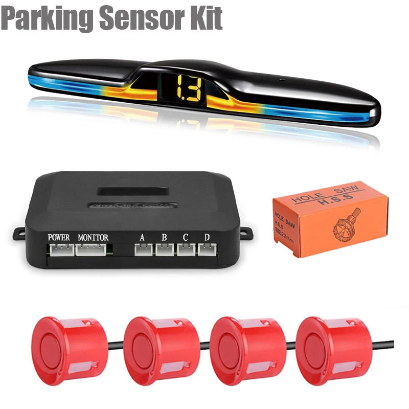 LED Car Parking Sensor System 4 Probes Parktronic Monitor Display Backup Kit