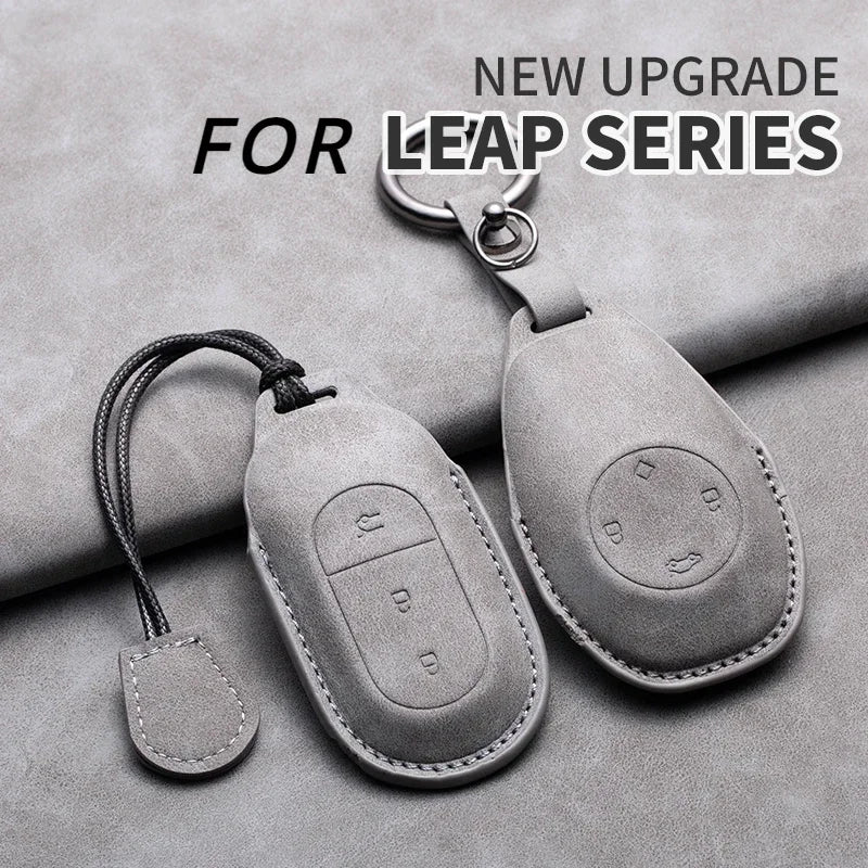 Leather Car Key Case with Keychain for Leapmotor T03, S01, C01 & C11 2023+