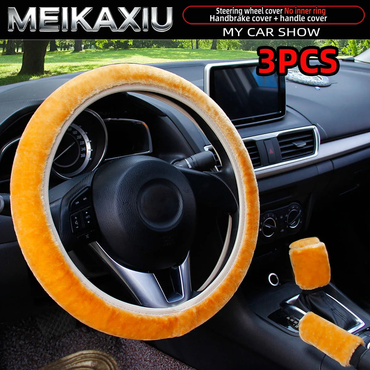 3PCS Winter Plush Car Interior Cover Set Steering Wheel Gear Shift Handbrake Cover