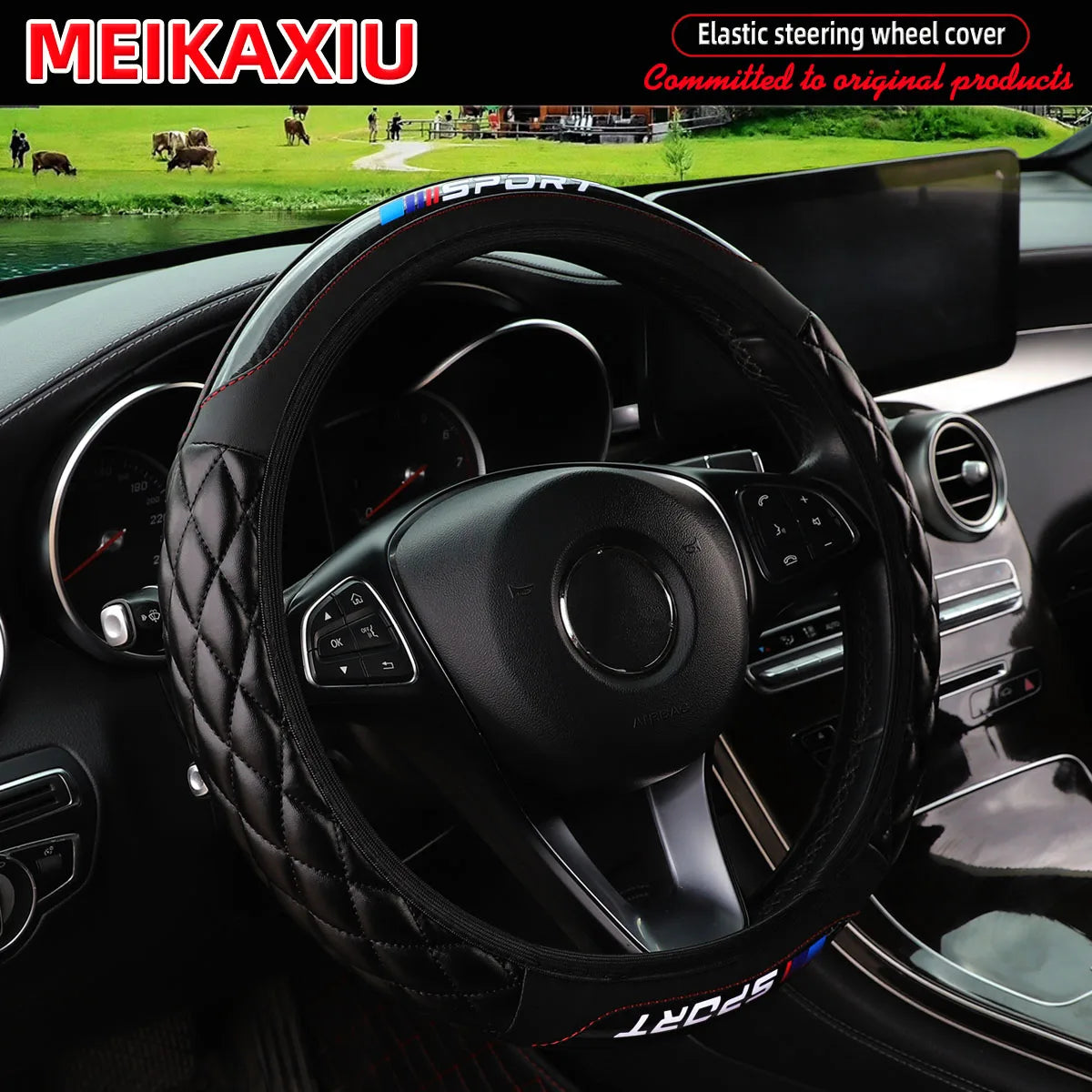 Crystal Carbon Fiber SPORT Steering Wheel Cover Universal Rimless Non-Slip