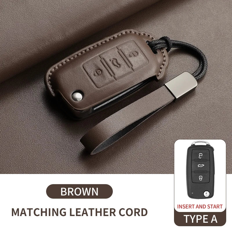 Leather Smart Key Case Cover for Volkswagen Polo, Golf 7 MK7, Tiguan Passat