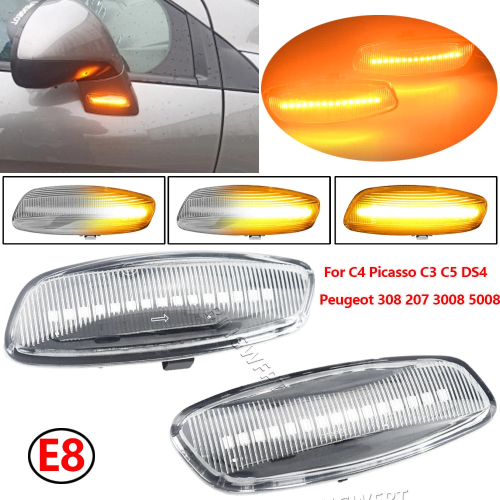 2Pcs LED Dynamic Side Marker Turn Signal Sequential Blinker Peugeot Citroen
