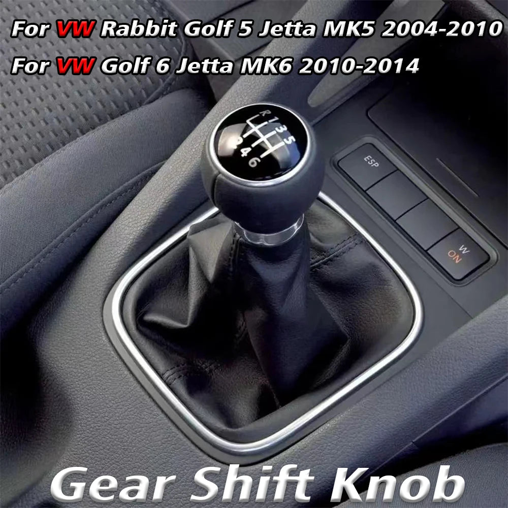 5 & 6 Speed Gear Shift Knob with Leather Boot Collar for Volkswagen Golf 2004-2014