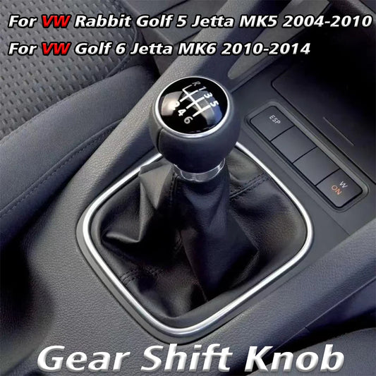 5 & 6 Speed Gear Shift Knob with Leather Boot Collar for Volkswagen Golf 2004-2014