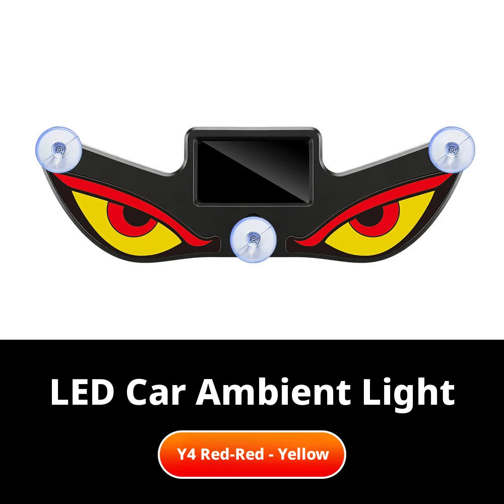 Solar Powered Car Red Yellow Eyes Neon Lamp Interior Decoration Window