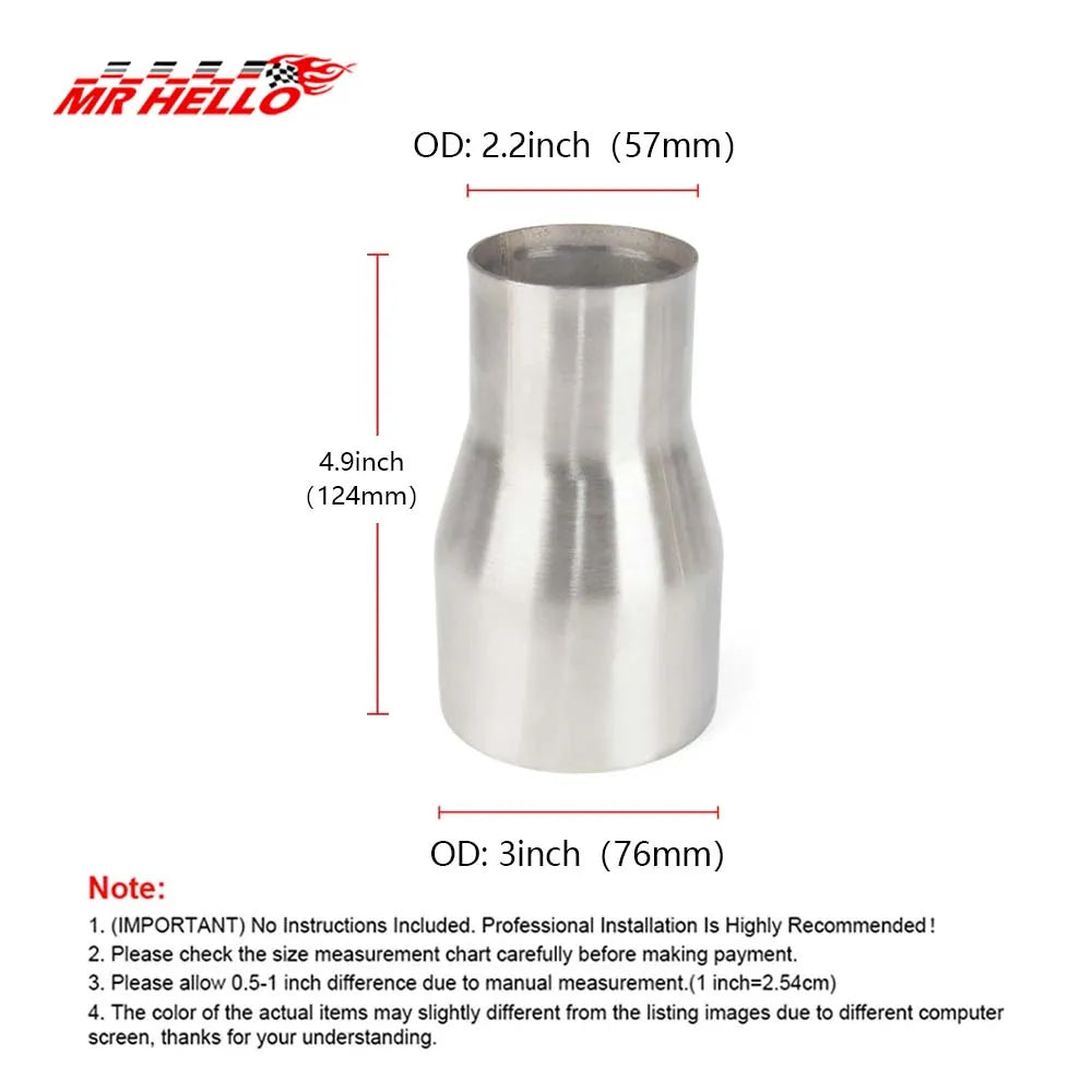 Universal Stainless Steel Exhaust Pipe Reducer Adapter 51 57 63 76mm Car Intake