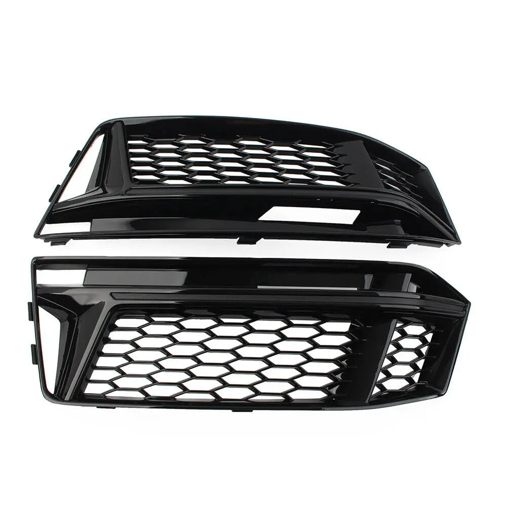 Gloss Black Honeycomb Front Fog Light Grille Set for Audi A4 B9 S-Line 2016–2018