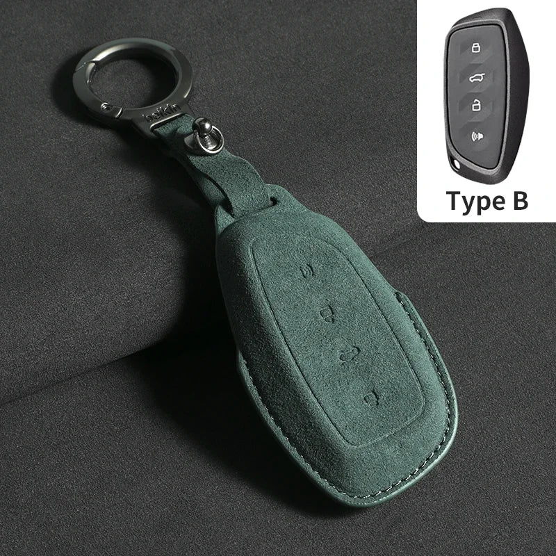 Suede Car Key Case Cover with Keychain for Great Wall Haval H6, Jolion