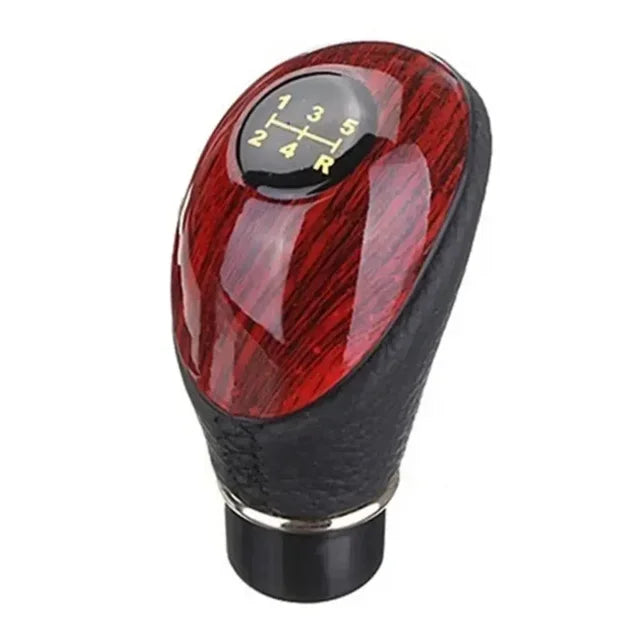 Universal 5-Speed Wood PU Leather Manual Gear Shift Knob Car Truck