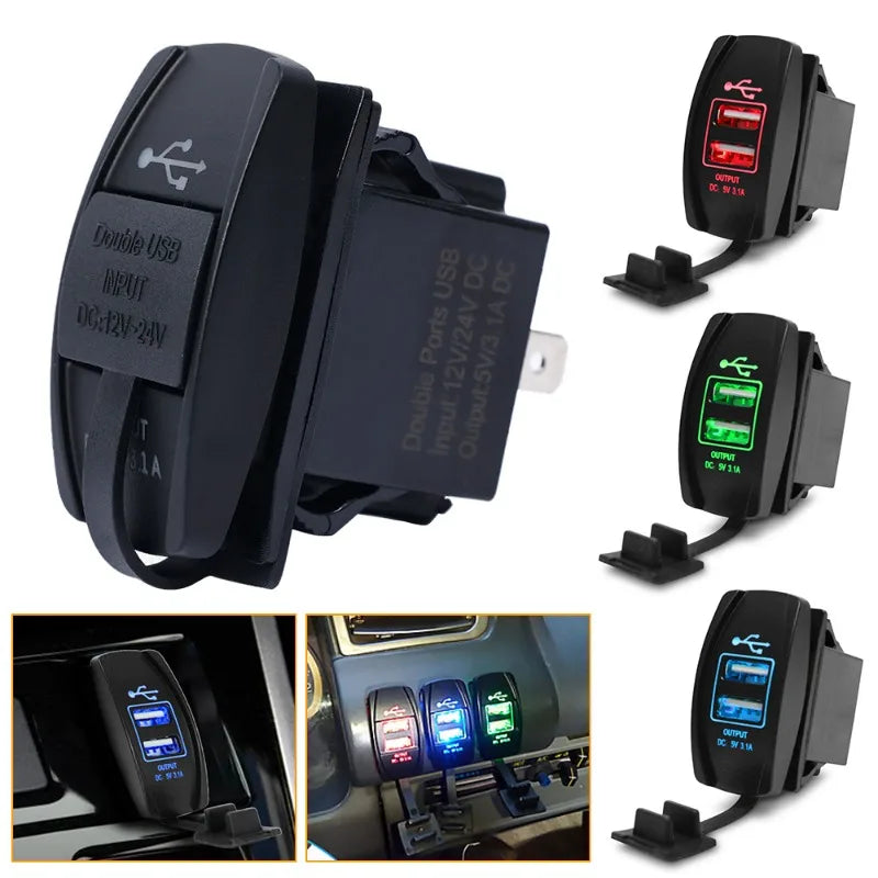 Universal Dual USB 12V Car Charger 2-Port 3.1A/4.2A Waterproof USB Power Adapter