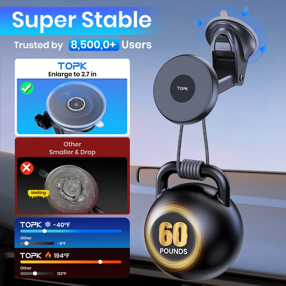 TOPK MagSafe Car Phone Holder iPhone 15 Pro Max Magnetic Metal Hook Mount