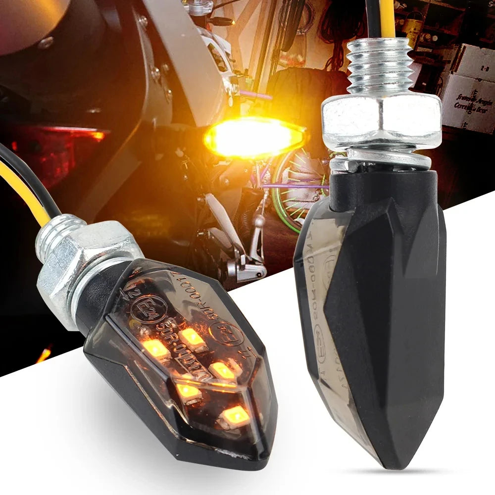 2Pcs Universal Motorcycle LED Turn Signal Lights Amber Mini Blinker Indicators