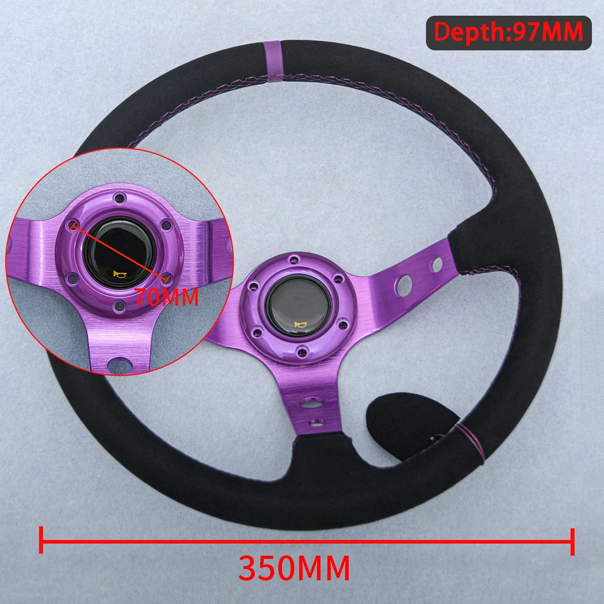 JDM 14" Purple Spoke Suede Leather Deep Dish Racing Drift Sports Steering Wheel