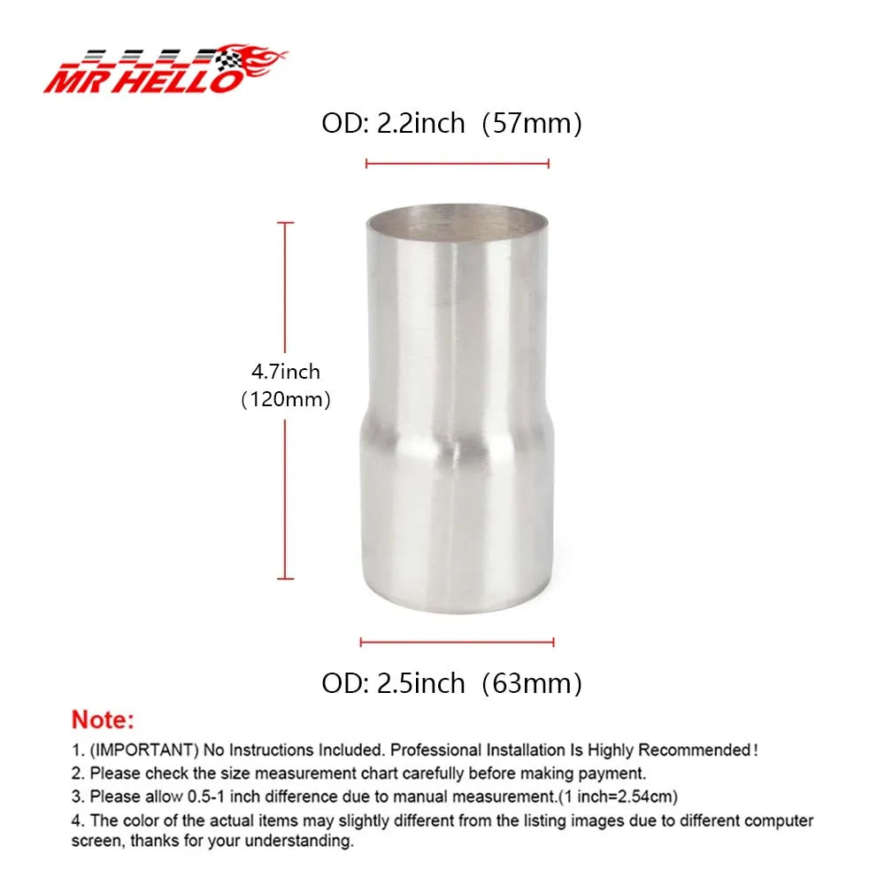 Universal Stainless Steel Exhaust Pipe Reducer Adapter 51 57 63 76mm Car Intake