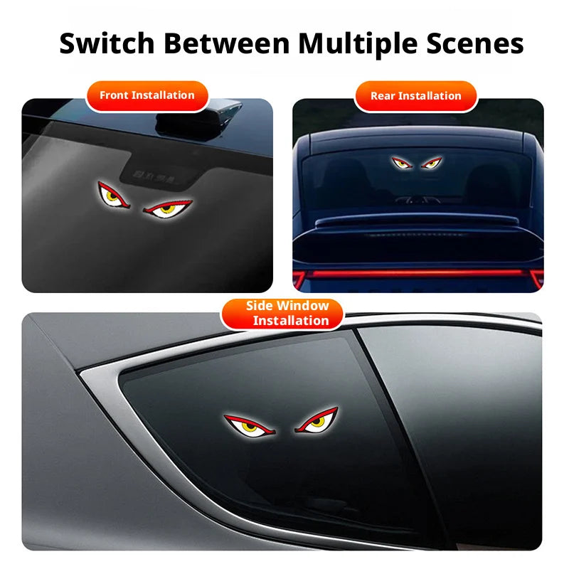 Solar Powered Car Red Yellow Eyes Neon Lamp Interior Decoration Window