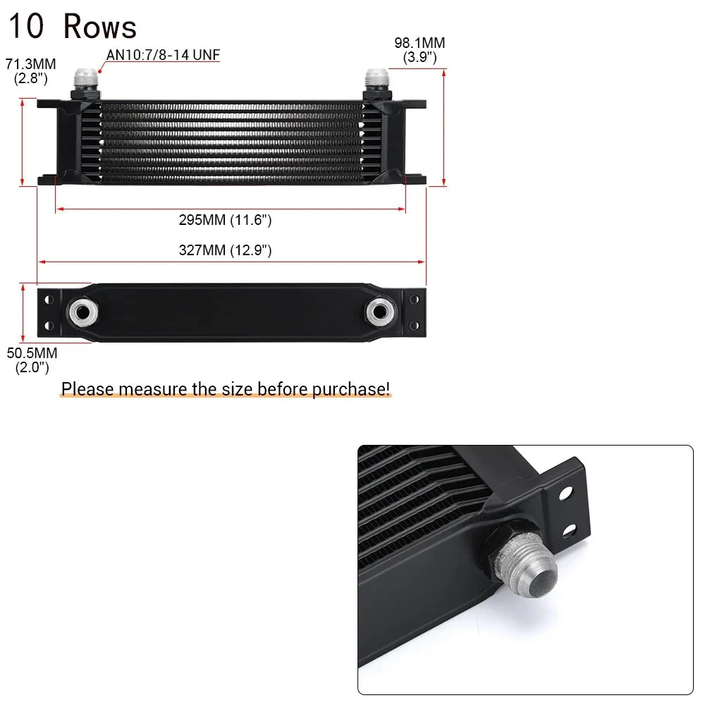 AN10 Aluminum Engine Oil Cooler 7-30 Row Universal Racing Radiator