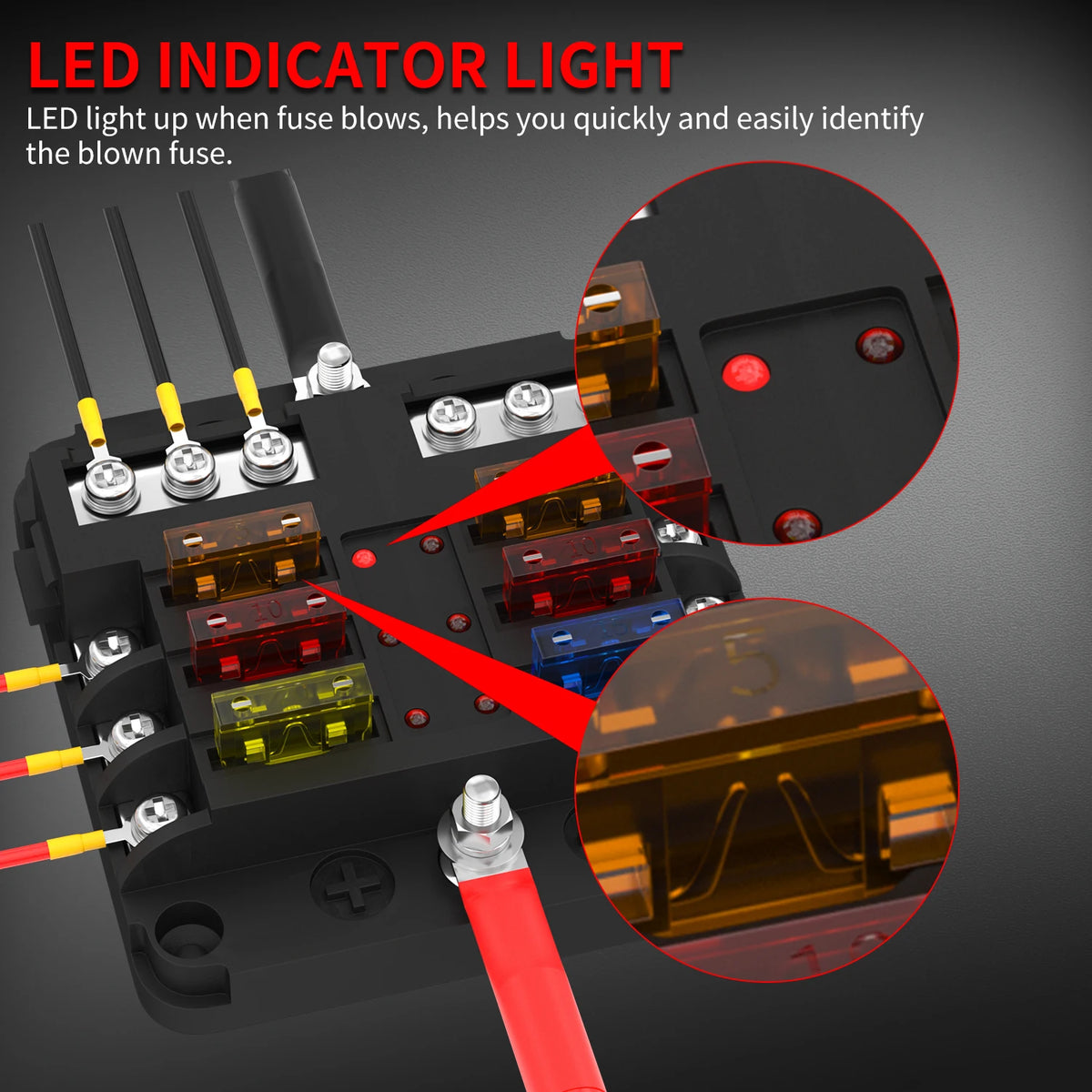 DaierTek 6/12 Way Fuse Block 12V ATO ATC Blade Fuse Box LED Indicator Car RV
