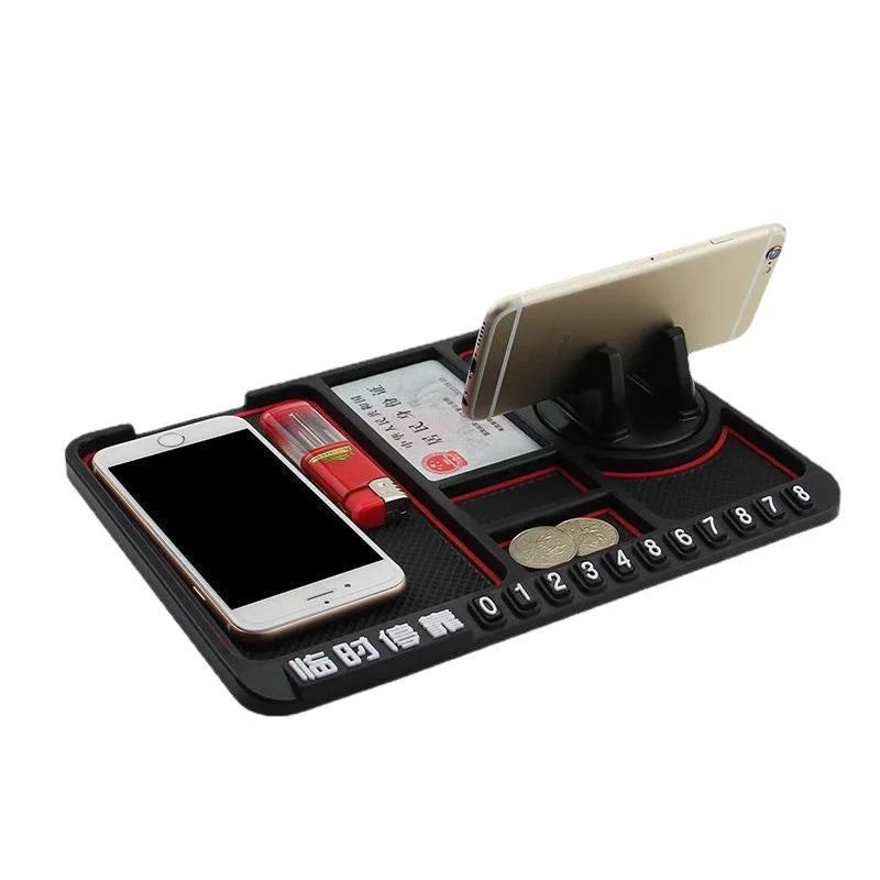 4-in-1 Car Phone Holder Parking Number Card Non-Slip Silicone Dashboard Mat