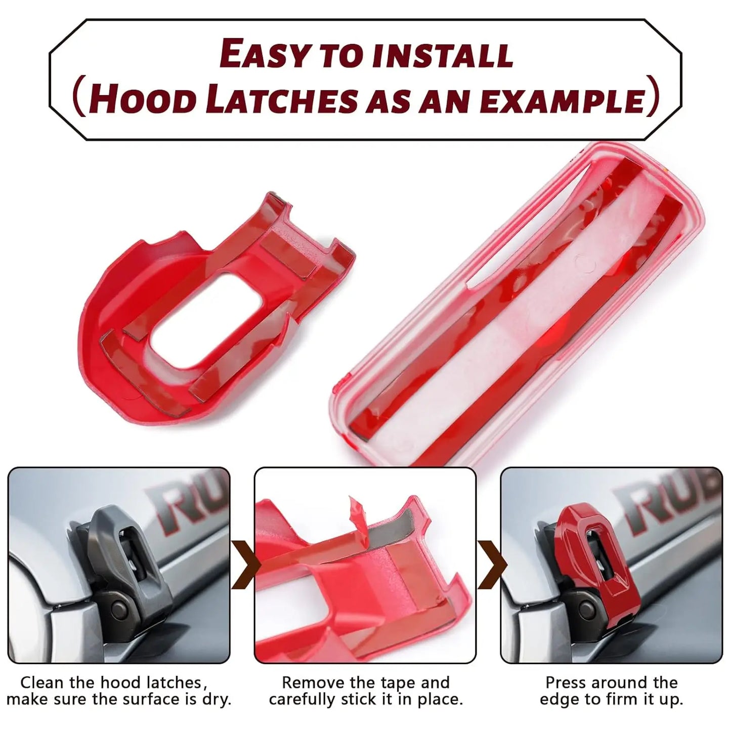4PCS Hood Latch Lock & Hood Hinge Cover Set for Jeep Wrangler 2018–2024+