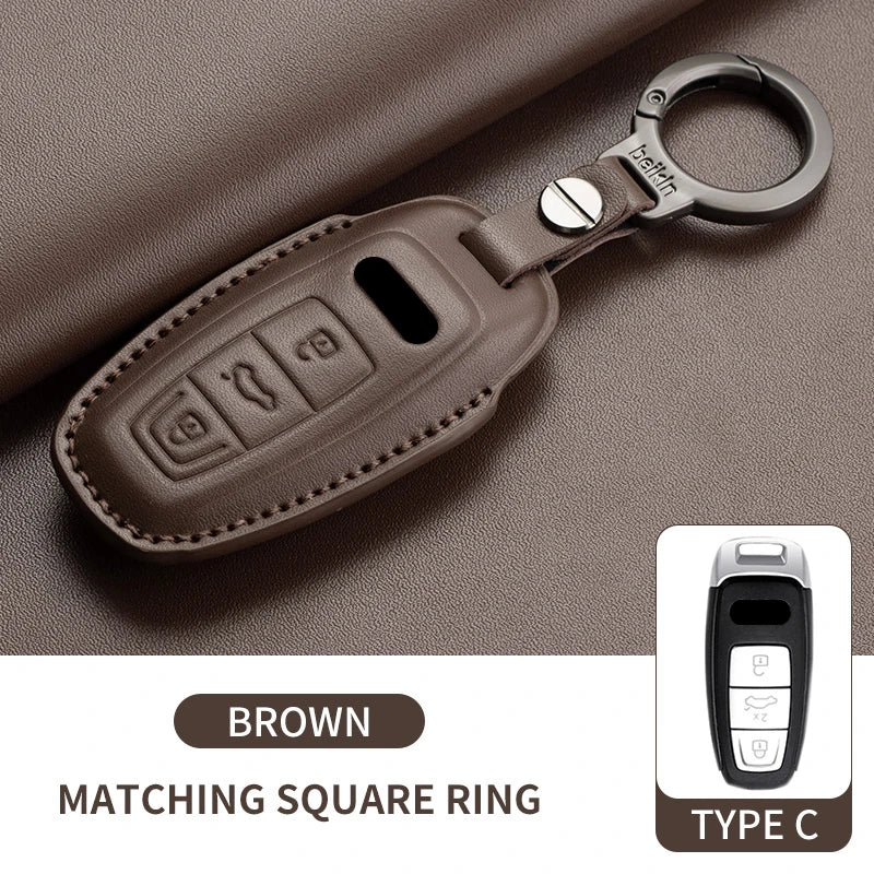 Leather Smart Key Case Cover with Keychain for Audi A4, A4L, A5, Q5 2016–2018