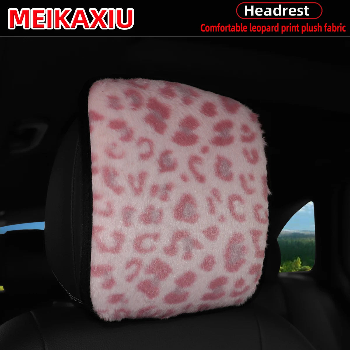 1PC/2PCSLeopard Print Faux Fur Car Headrest Cover Soft Plush Pillowcase