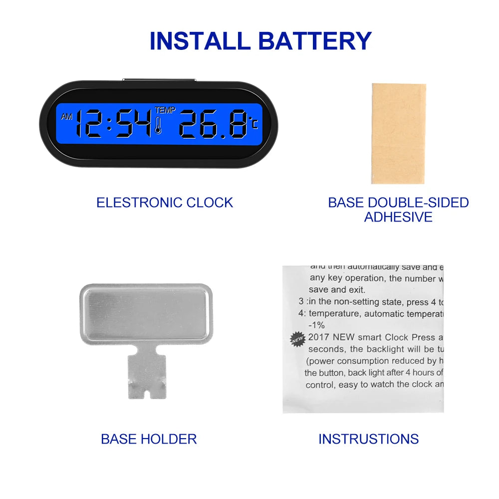 Digital Car Clock LCD Display Auto Interior Thermometer Backlit Time Watch
