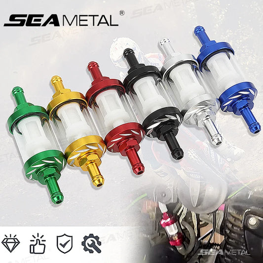 SEAMETAL 8mm CNC Aluminum Motorcycle Fuel Filter Gas Oil Filter Universal