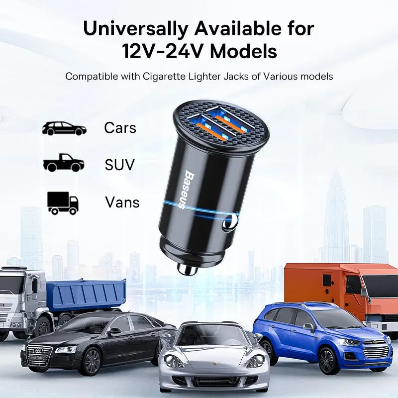 Baseus 30W USB Car Charger PD QC Fast Charge Adapter for iPhone Xiaomi