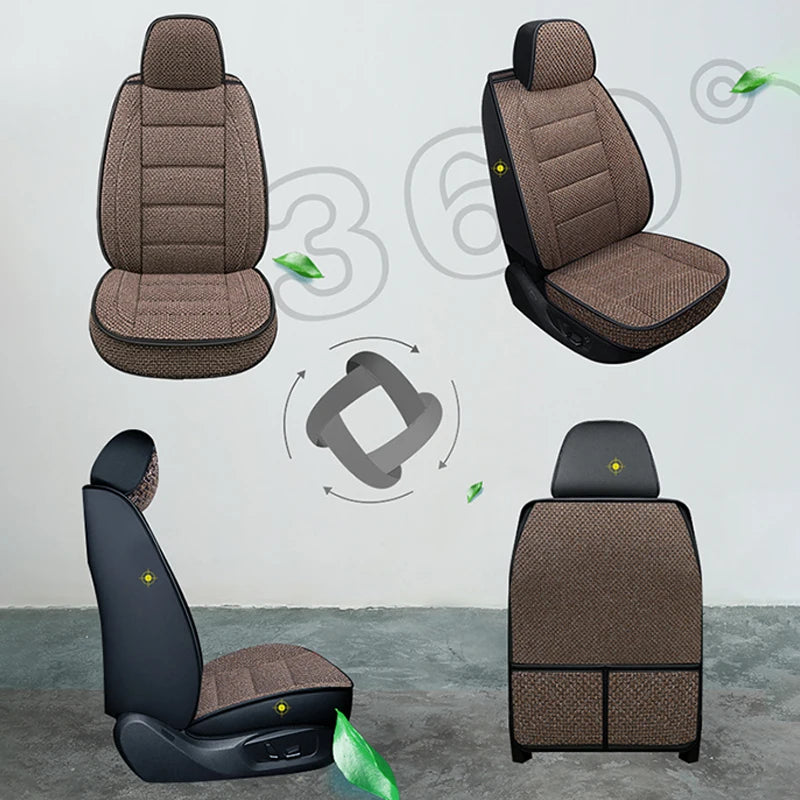 Universal Front Car Seat Cover Linen Fabric Cushion Four Season Single Seat Protector