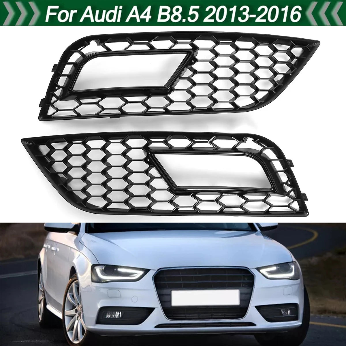 RS4 Style Honeycomb Front Fog Light Grille for Audi A4 B8.5 2013–2016