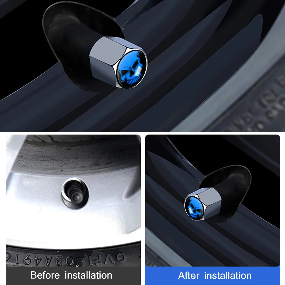 Skull Anti-Theft Tire Valve Stem Caps Locking Dustproof Valve Caps for Cars