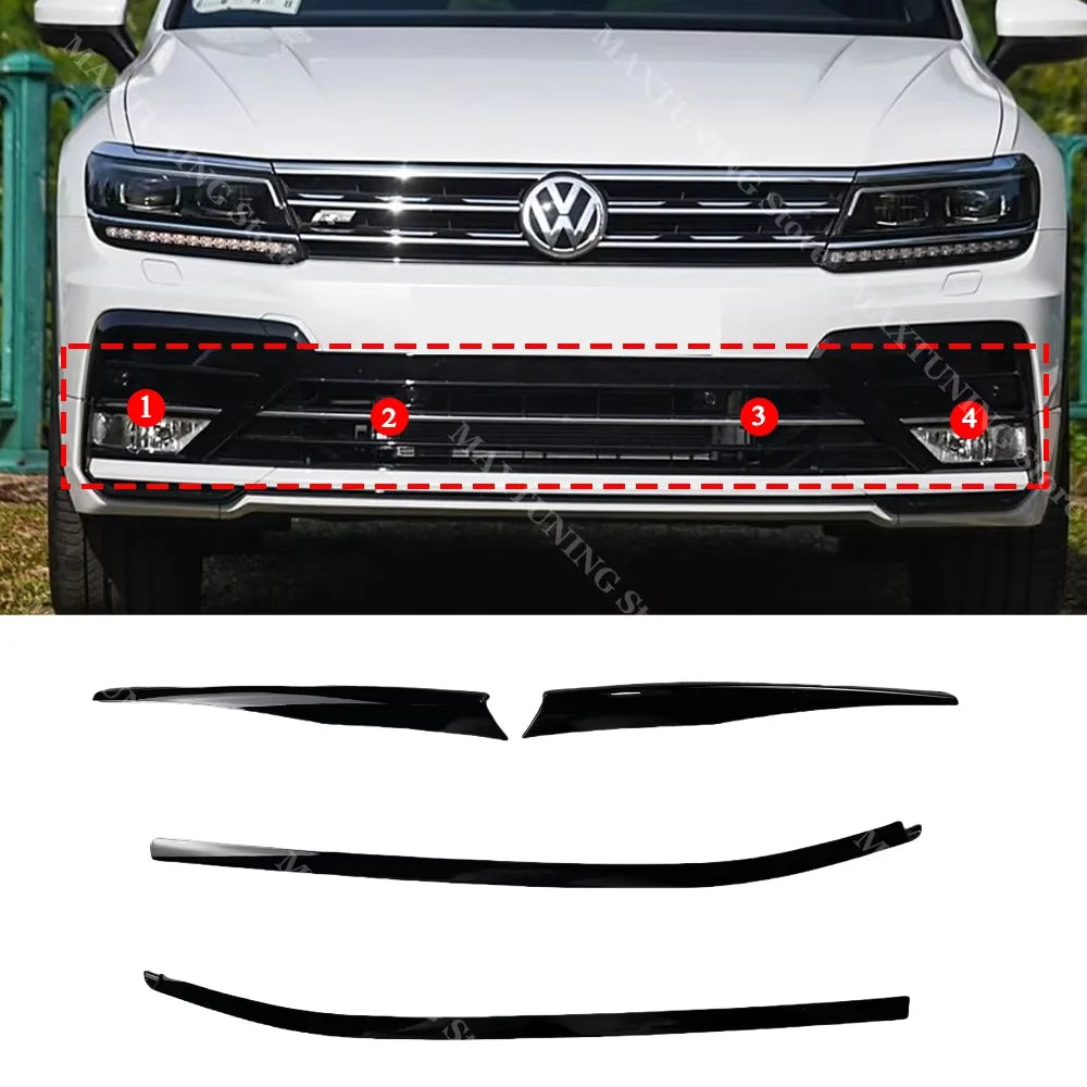 Front Bumper Grille Fog Light Black Trim For VW Tiguan MK2 R-Line 2017-2021