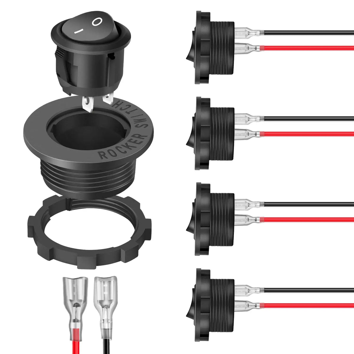 5PCS 20mm Round Rocker Switch ON OFF SPST 2 Pin Pre-Wired Waterproof 12V