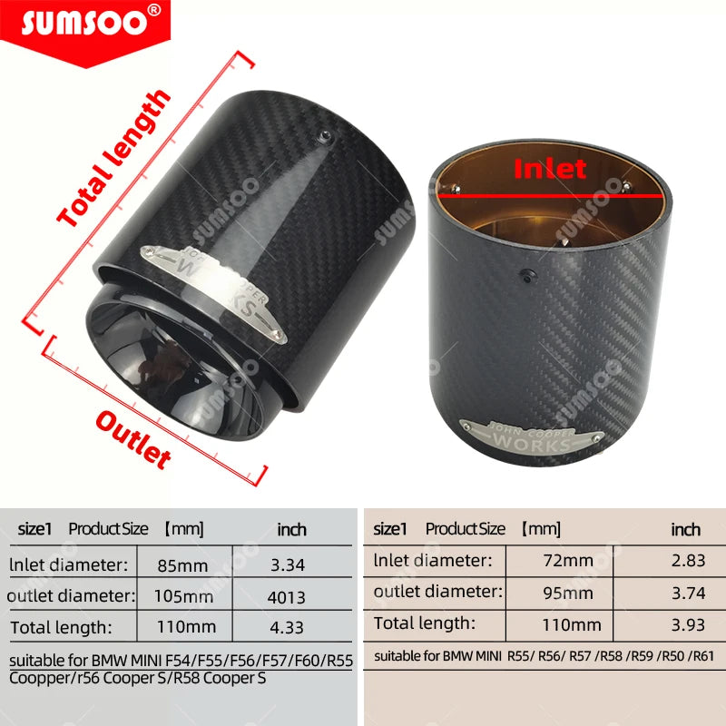 1Pcs Black Chrome Carbon Fiber Exhaust Tip for Mini Cooper R55 R56 R57 R58