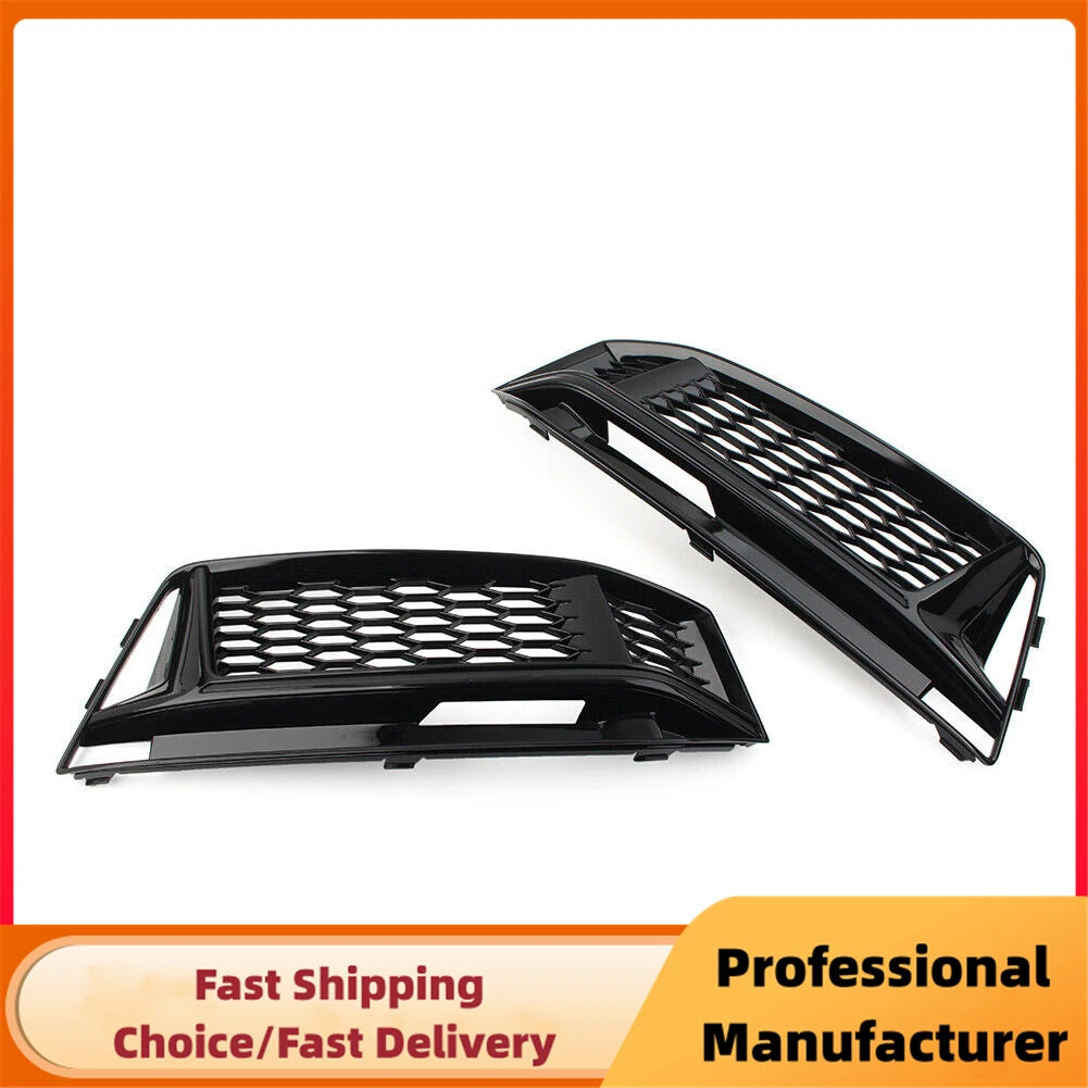 Gloss Black Honeycomb Front Fog Light Grille Set for Audi A4 B9 S-Line 2016–2018