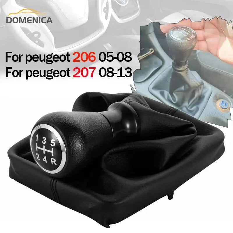 5 Speed Gear Shift Knob with Leather Gaiter Boot for Peugeot 206 & 207