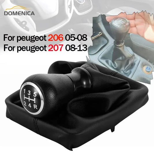 5 Speed Gear Shift Knob with Leather Gaiter Boot for Peugeot 206 & 207