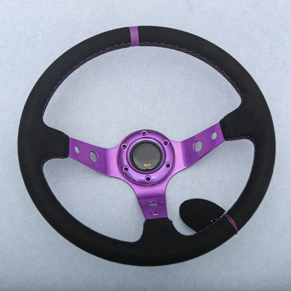 JDM 14" Purple Spoke Suede Leather Deep Dish Racing Drift Sports Steering Wheel