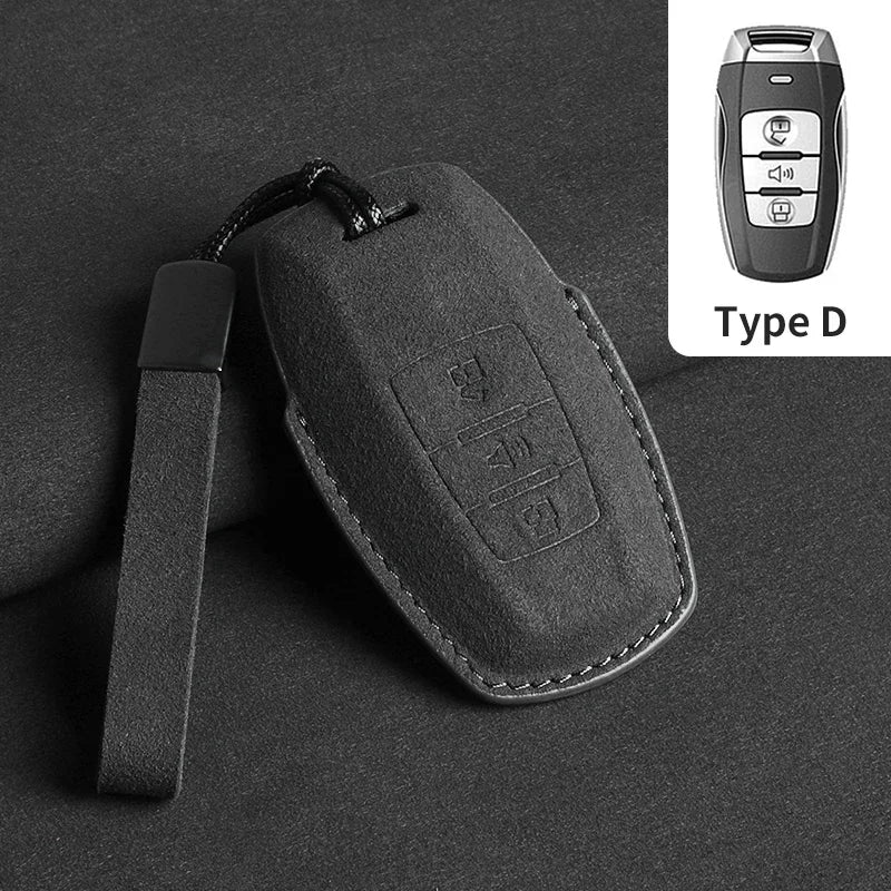 Suede Car Key Case Cover with Keychain for Great Wall Haval H6, Jolion